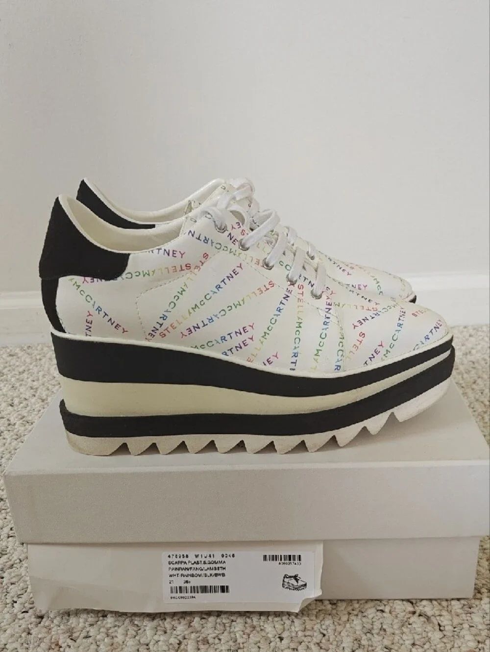 Stella McCartney White Platform Sneakers with Multicolor Logo
